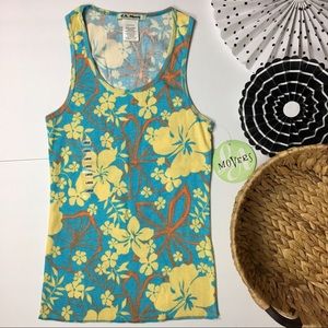 🔴2/$25 NEW Long Hawaiian🌺 Yellow Floral Print Tank Top